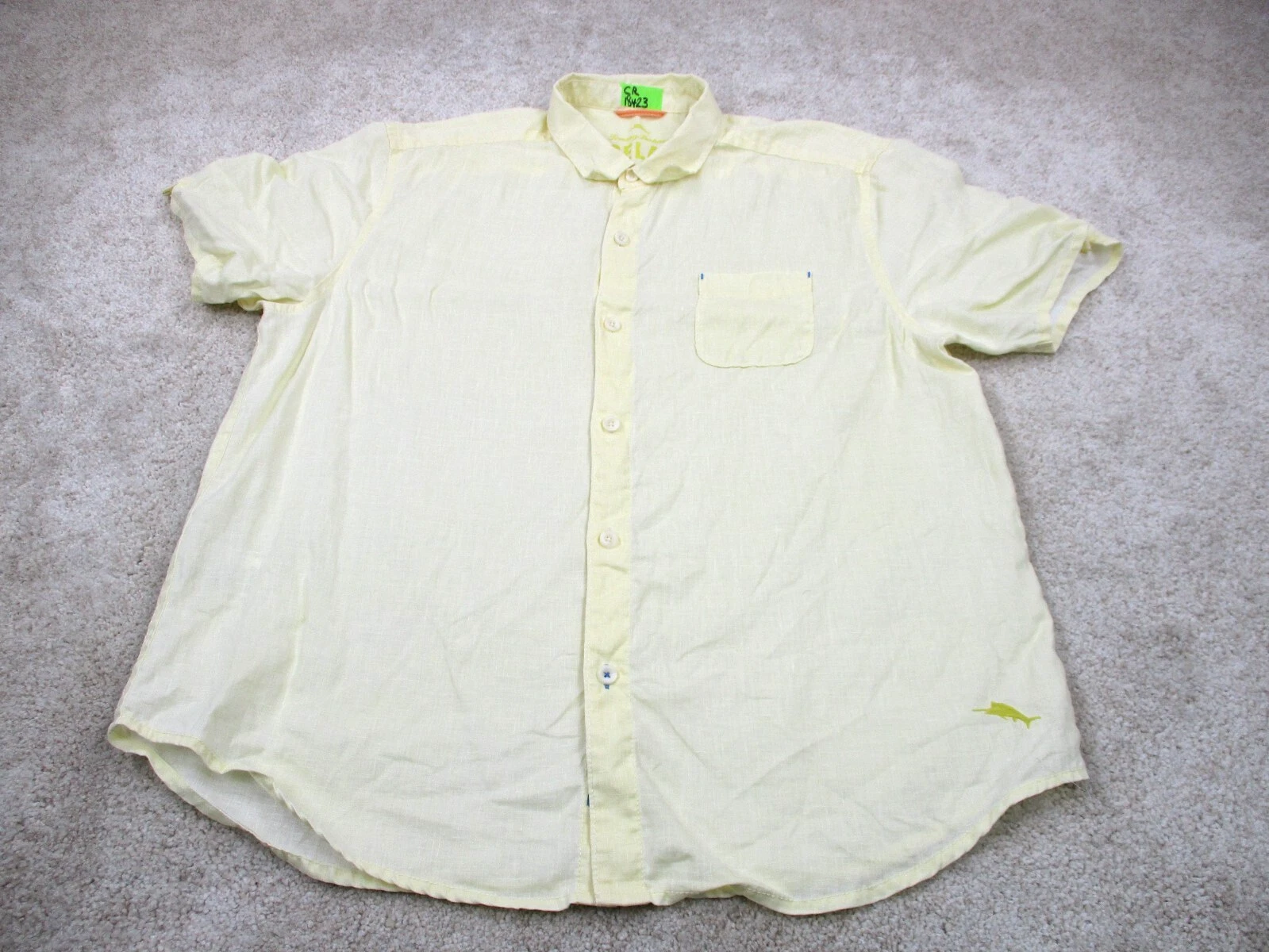 Tommy Bahama Shirt Mens Extra Large XL Yellow Linen Casual Camp Button Up