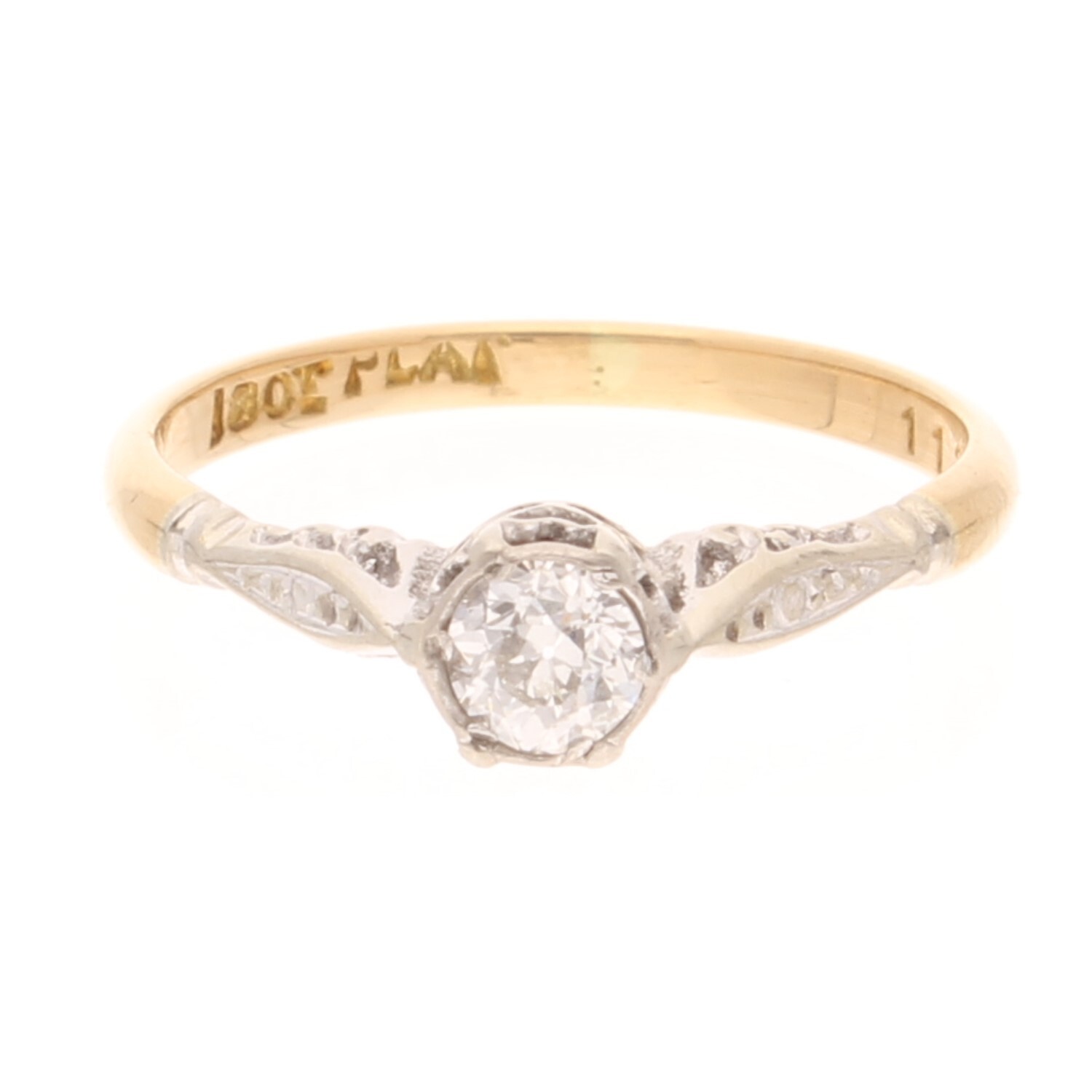 Vintage 18Carat Yellow Gold & Platinum 0.25ct Diamond Solitaire Ring (Size I)