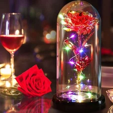 Eternal Forever Galaxy Rose Flower In Glass Dome LED Light Valentine's Day Gift