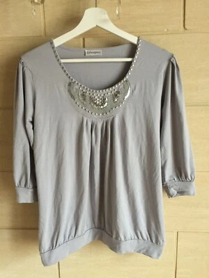 Superbe haut top blouse Sud Express bijoux sequins perles clous brillant T L 40 - Photo 1/4