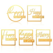5Pcs Happy Birthday Acrylic Cake Topper - Gold Mirror Decorations for DIY Cak...