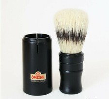 OMEGA SHAVE - Sterilized Pure Bristle TRAVEL Brush, Plastic Handle Made in Italy