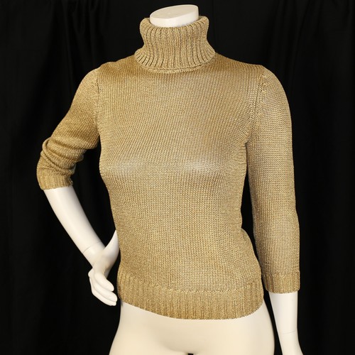 RALPH LAUREN Gold Metallic Shimmer Women Turtleneck Sweater Top Size PP Petite - Picture 5 of 12