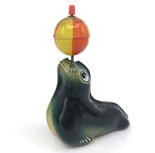 Lehmann Tin Toy Performing Seal Litho Friction Ball Spins 1950s Works W Germany