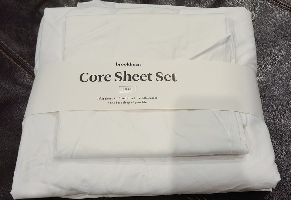 Brooklinen Luxe Sateen Core 4Piece Sheet Set Queen White 100 Cotton