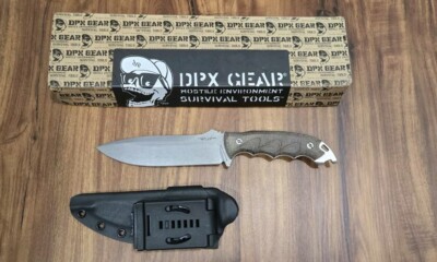 DPx Gear HEST DECADE Fixed Knife 6'' M390 Steel Blade Green Canvas Micarta 