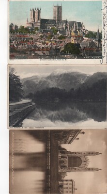 Lot of 3 Antique UK Postcards Lincoln Loch Cambridge 1905-1933 posted stamp Dp
