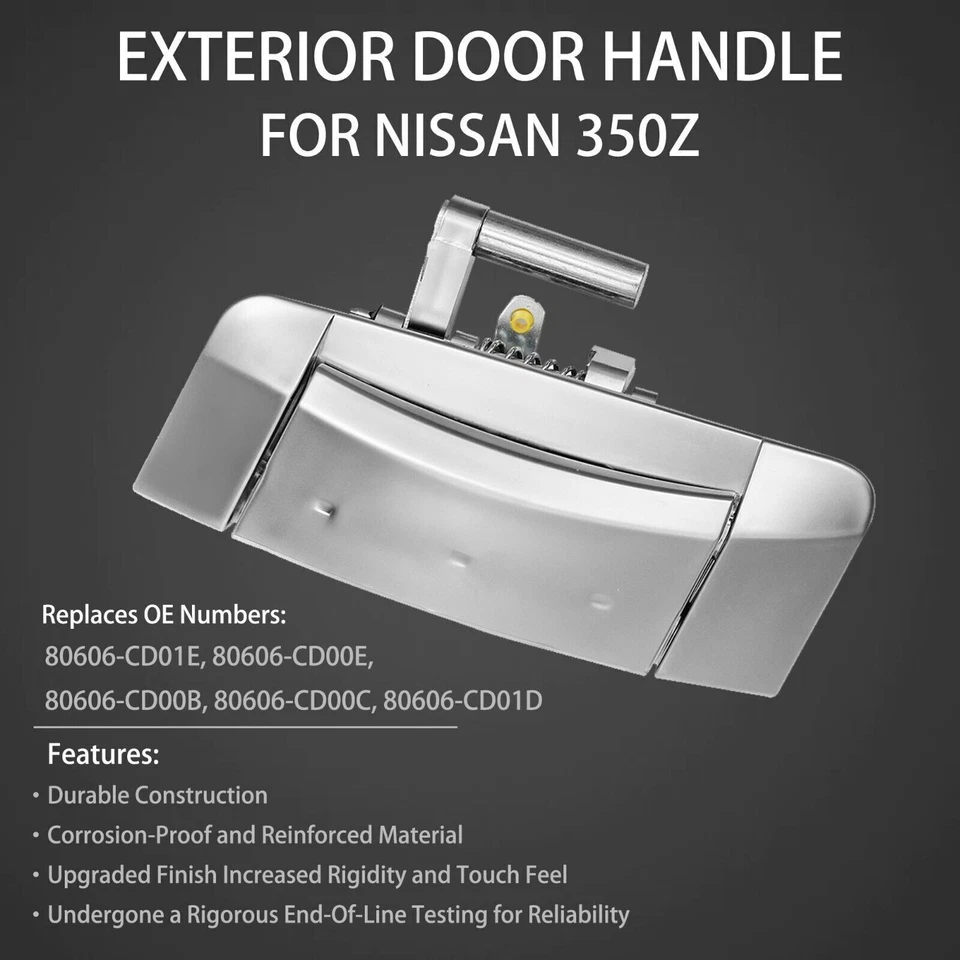 Exterior Door Handle Driver & Passenger Side Silver for 2003-2009 Nissan 350Z - Image 2 of 4