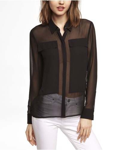 LONG SLEEVE PIECED CHIFFON BLOUSE TOP 