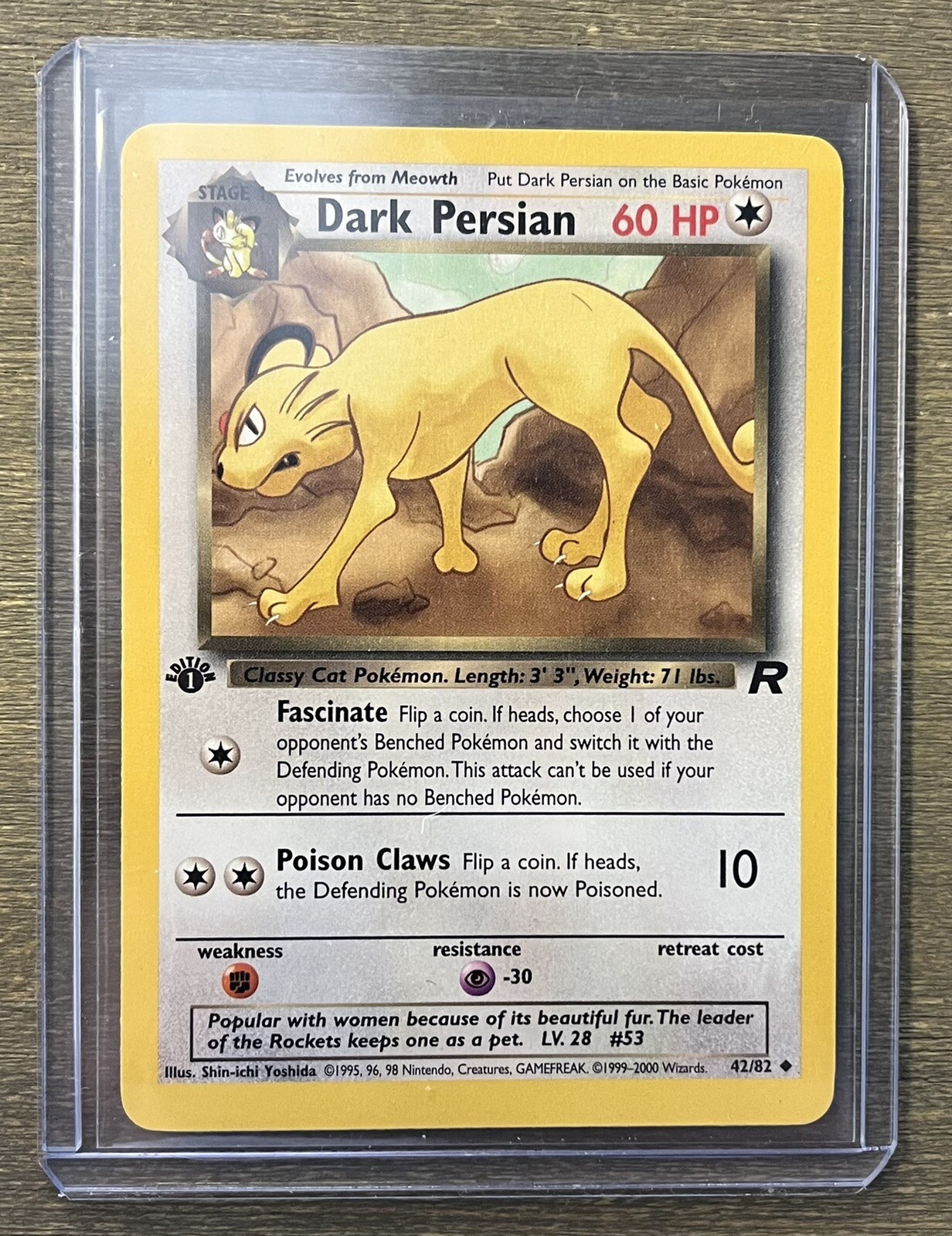 1st Edition Dark Persian 42/82-Team Rocket-Vintage Pokemon Card-1 OWNER NM