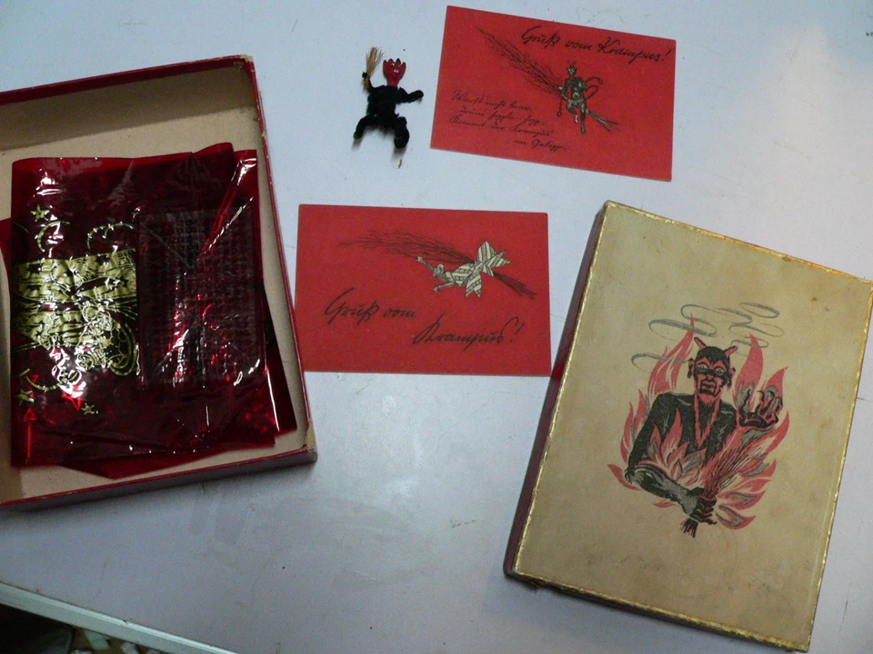 Pralinen,Zuckerl Schachtel "Gruß vom Krampus" 20 x 15,5 x 6,5 cm.m. Inhalt,1930 - Bild 4 von 4