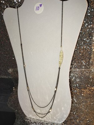 Express Black/Gold Tone Layered Crystal Accent Cable Chain Necklace Adj Lobster