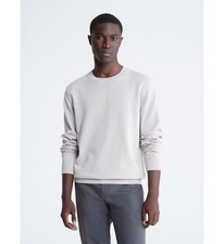 Calvin Klein Men's Smooth Cotton Monogram Logo Sweater Porpoise Gray-2XL