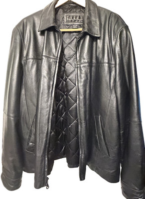 Nicole Miller NYC Black Lambskin Leather Quilted Lining Zip Jacket Men's XL
