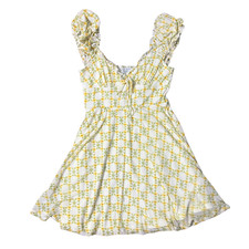 UO White & Yellow Floral Print XS Cottage Coquette Milkmaid Mini Babydoll Dress