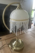 Vintage Art Deco Style Brushed Brass Frosted Glass Lamp tassel trim 