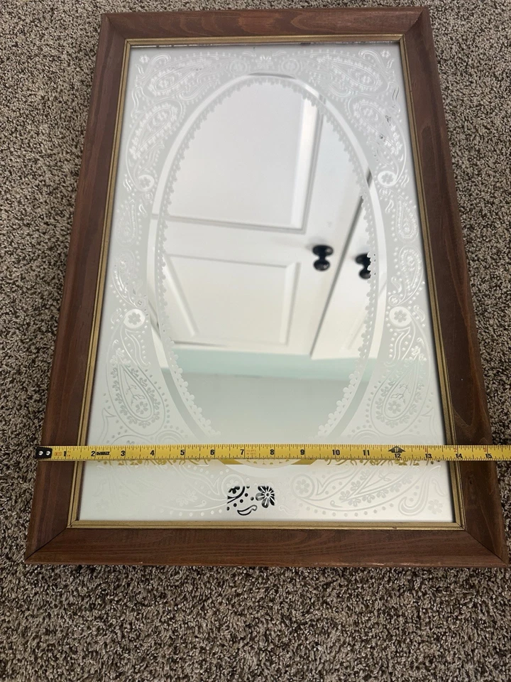 MCM Mirror 1980s Frosted Hang Glass Mirror Floral 23”x15” Frame - Image 4 of 4