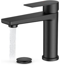 Grifo de Ba o Comercial Negro Mate Monomando para Lavabo con Placa y Desag e Eme