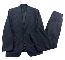 vtg Bespoke 44R 35x30 Navy Blue Stripe 2pc Pant Suit Ermenegildo Zegna Fabric