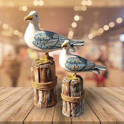 2x Vintage Stil Rustikal Vogel Statue Ornament Maritim Outdoor Garten Deko