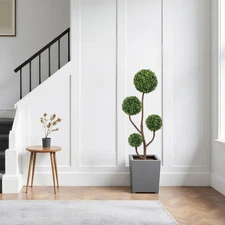 4ft Tall Artificial Boxwood Topiary Tree w/ Pot for Indoor Outdoor Decor