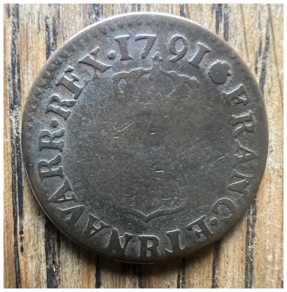 FRANCE 1791 B LOUIS XVI FRENCH OLD COIN GENUINE MONEY LIARD ROUEN KINGDOM COPPER - Image 1 of 3