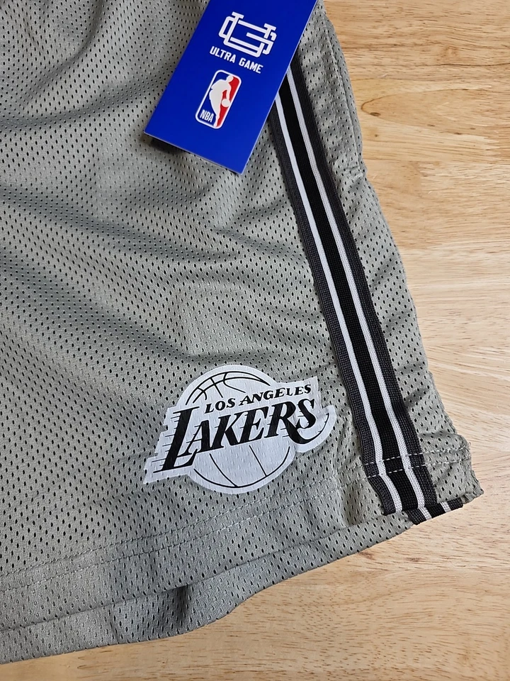 NBA Ultra Game Los Angeles Lakers Heritage Basketball Shorts Medium Gray Black - Image 3 of 4