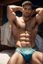 Male Model Photo Print Muscular Handsome Shirtless Hunk Abs -U119