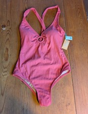 NWT Kona Sol Women's One Piece Swimsuit Size Medium 8-10 Ribbed Dusty Rose