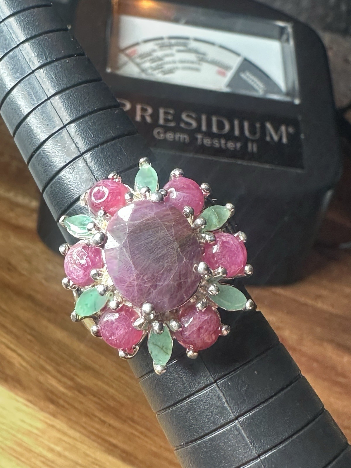 925 Sterling Silver Ring Ruby Emerald Natural Gem… - image 4