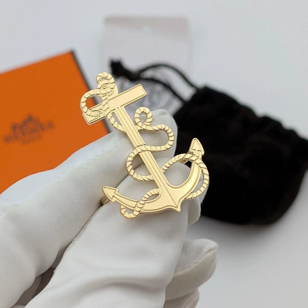 HERMÈS Hermes Sciarpa Caviglia Anello Scatola in Metallo Dorato con Sacchetto Portaoggetti