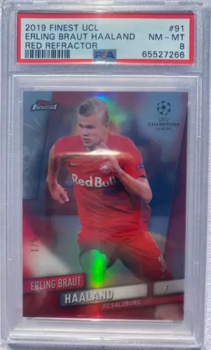2019-20 Topps Finest Erling Braut Haaland RC #1/5 PSA 8 Red Refractor UEFA CL