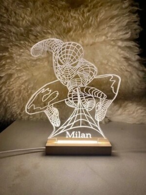 Spider- Man  gravur Nachtlampe, Super Hero Deko Lampe, Kinderzimmer Nachtlichter