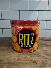 Vintage 1977 Nabisco Ritz Crackers 13 oz Tin Can with Lid. Retro Farmhouse Decor