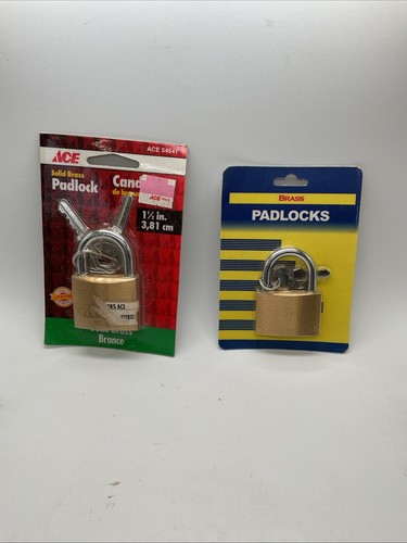 Padlock - Lot Of 2 - Ace & Dollar Tree Brass Padlocks With Keys