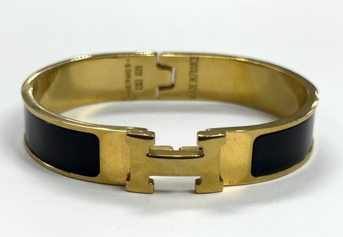 Hermes Clic Clac H bracelet Bangle Black and Gold H Logo - Picture 2 of 8