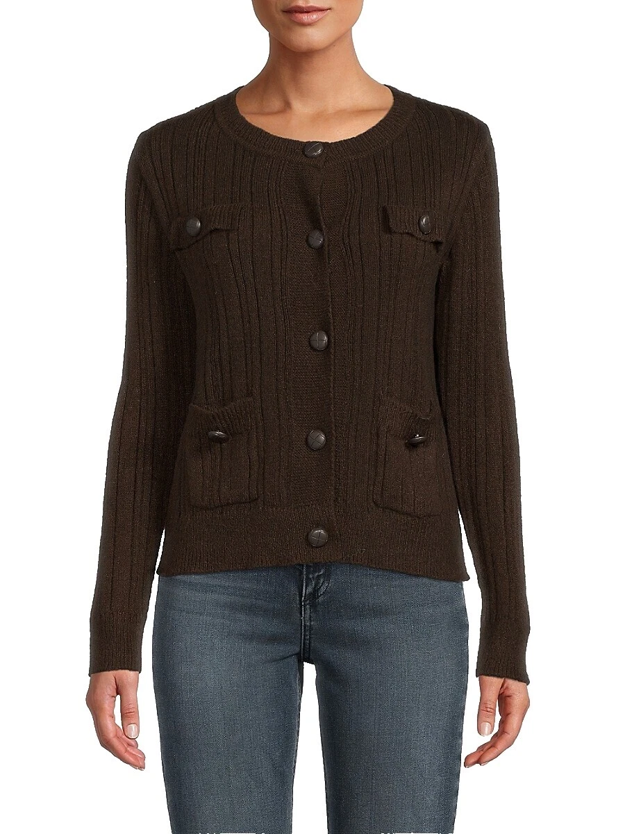 Suéteres femininos cardigã sólido Max Studio