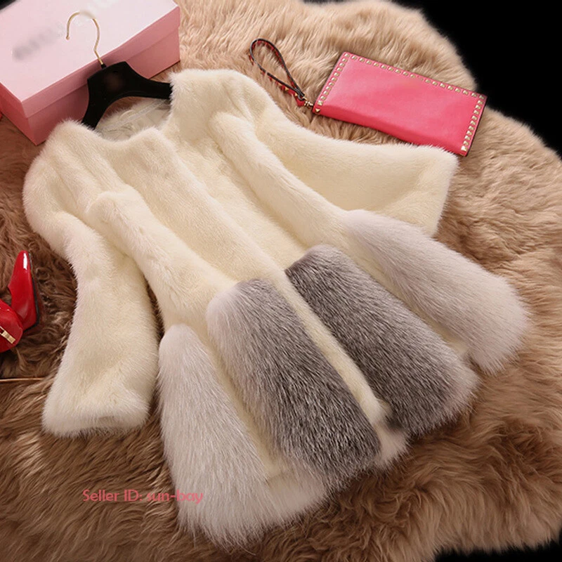 Womens Winter Warm Luxury Faux Fox Fur Jacket Fur Coat Long