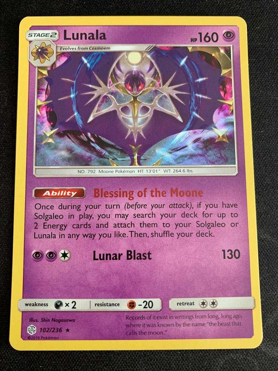 Pokemon Lunala 102/236 Holo Rare Cosmic Eclipse Near Mint