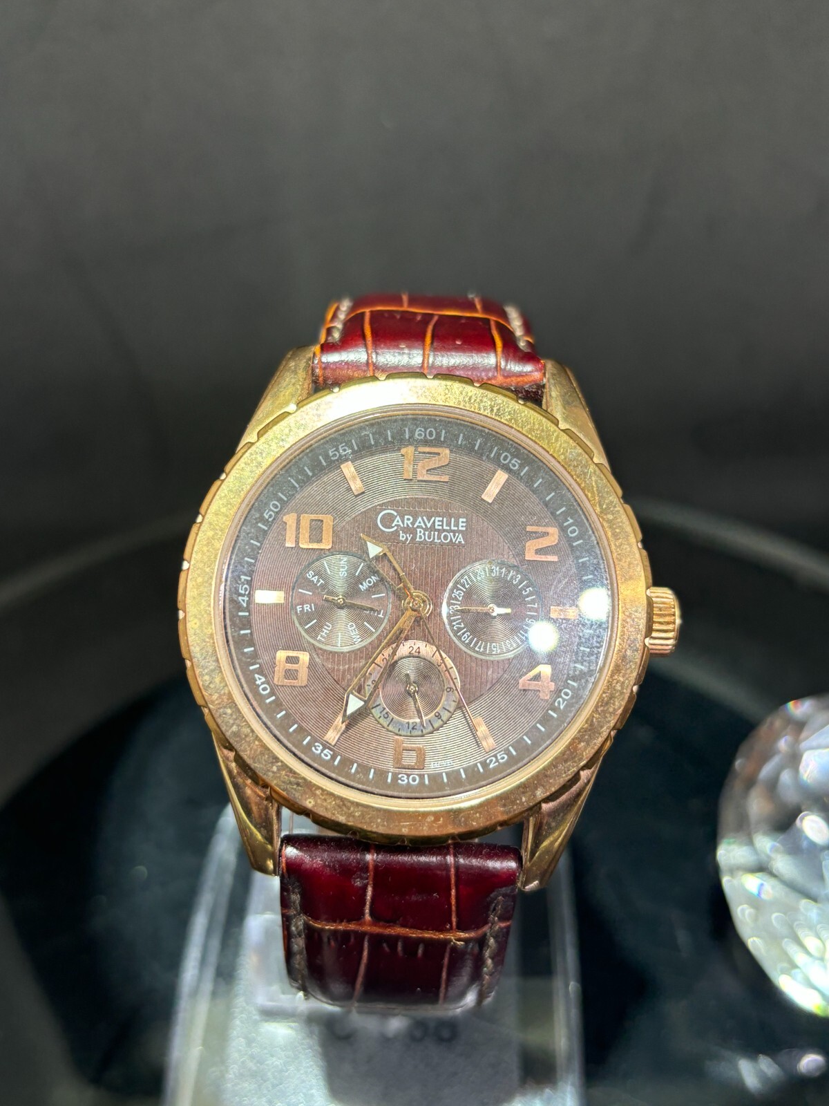 Leather Caravelle Watch Gold Caravelle By Bulova Men's Rose Gold