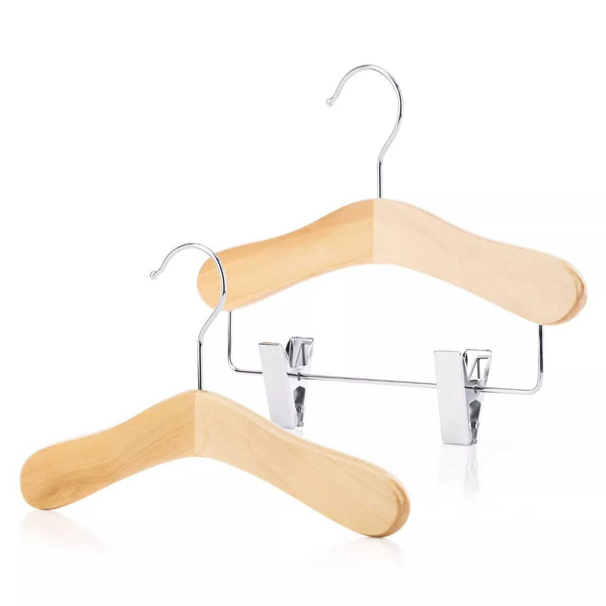 Children's Clothes Coat Hangers 25cm Natural Wooden & Clips Top Toddler  Dress