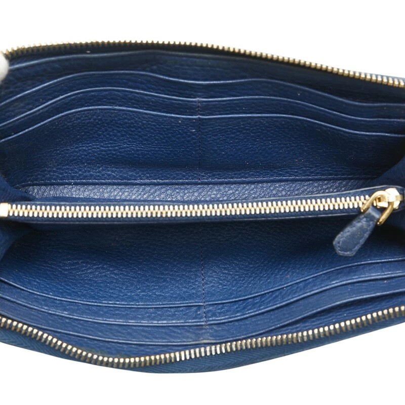 PRADA Long Wallet Navy Saffiano 1ML506 Logo L-shaped Zipper
