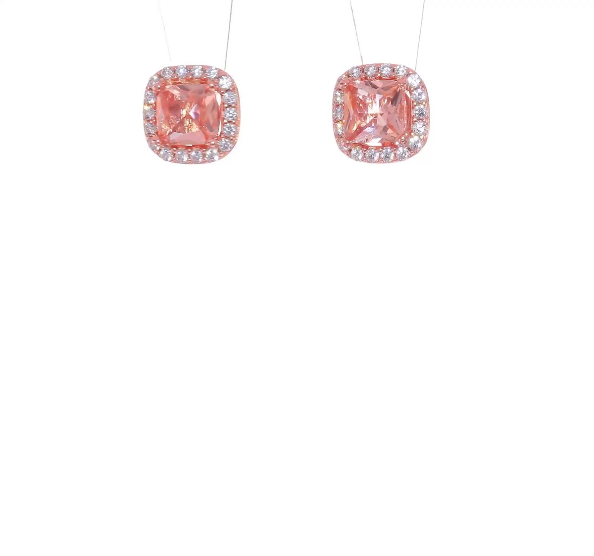 NilePerch / いちごワッペンカットソー  アカ O-25-04-14-034-LO-TO-OW-ZY Silver Rose-tone Square Peach CZ Halo Post Earrings QE14071