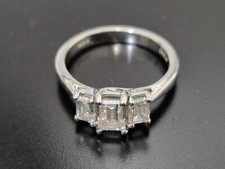 GIA Certified  - Platinum 1.36 Ct Emerald Cut Diamond Trinity Ring - Size N