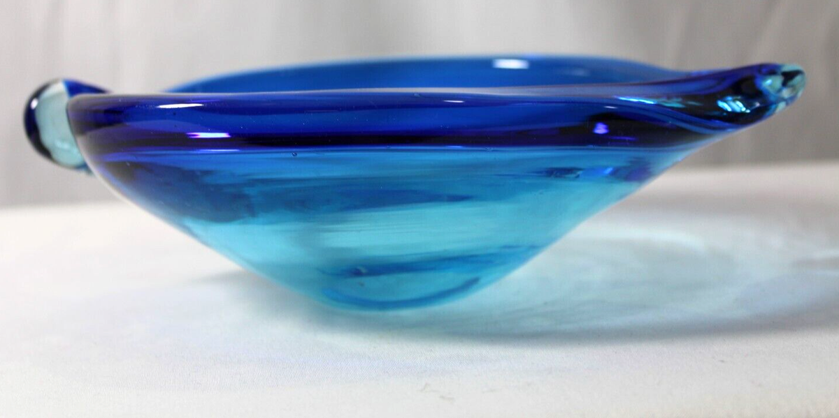 Archimede Seguso Murano Blue Leaf Art Glass Bowl Mid-Century
