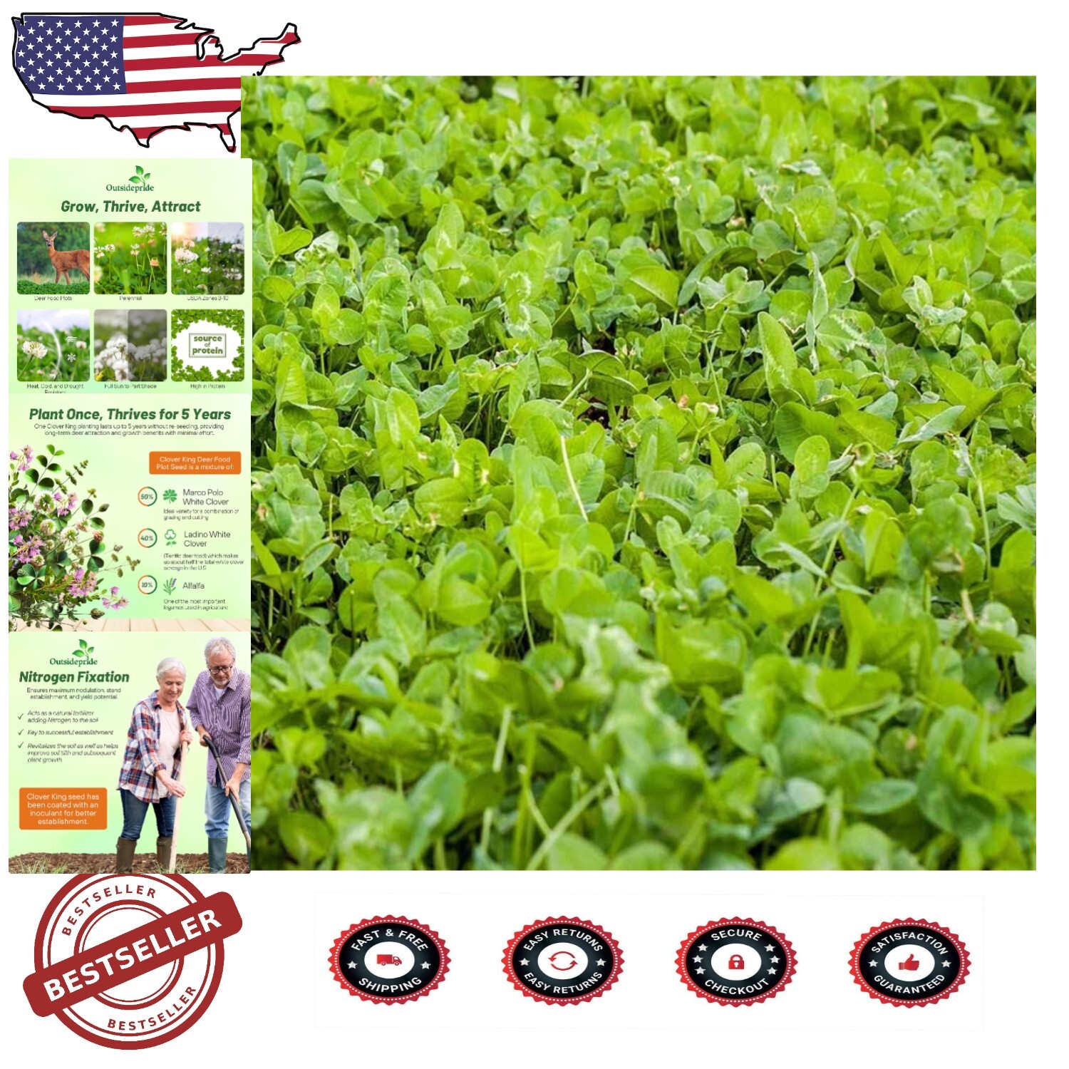 Nitrocoated Clover King Seed Mix 10 lbs – Year-Round Deer & Wildlife Attraction for Optimal Forage Growth