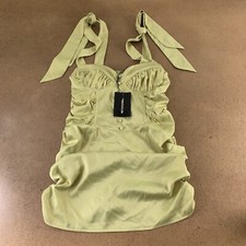 Pretty Little Thing Women's Size 10 Olive Satin Tie Shoulder Bodycon Dress NWT