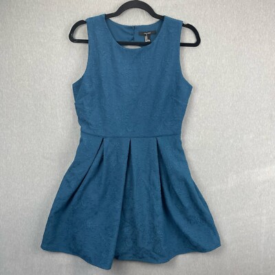 Forever 21 Dress Medium Floral Embroidered Teal Sleeveless