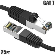 25FT Cat7 RJ45 Network Ethernet SSTP Patch Cable Shielded Copper 600MHz Black