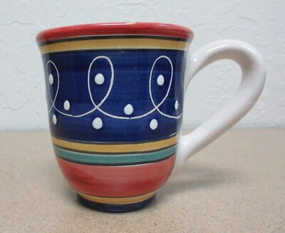 Colorful Handpainted Earthenware Pier 1 San Marco Coffee Mug Made in Italy 16 oz
